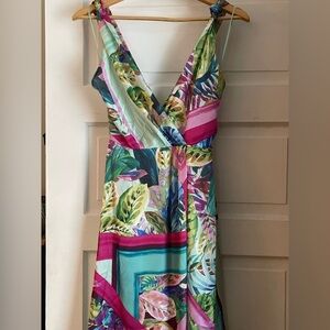NWT Zara Women’s Multicolored Satin Tropical Midi Sundress Size XS